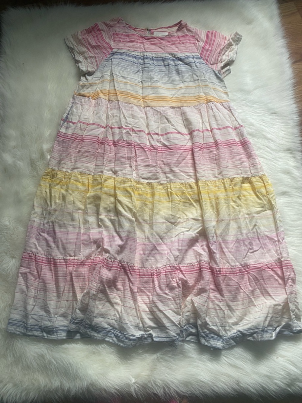 Anthropologie Pastel Striped Tiered Dress - Pink, Yellow, Blue, Cream